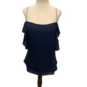 10 Crosby Derek Lamb Women's Silk Camisole - Side Ruffles - Navy Blue - Size 4